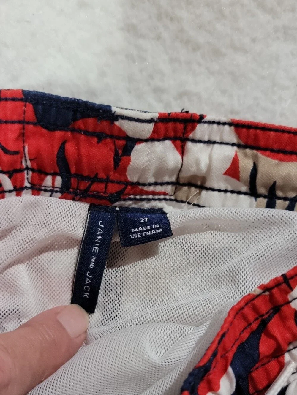 Janie and Jack Red Navy Cream Floral Drawstring Bermuda Shorts